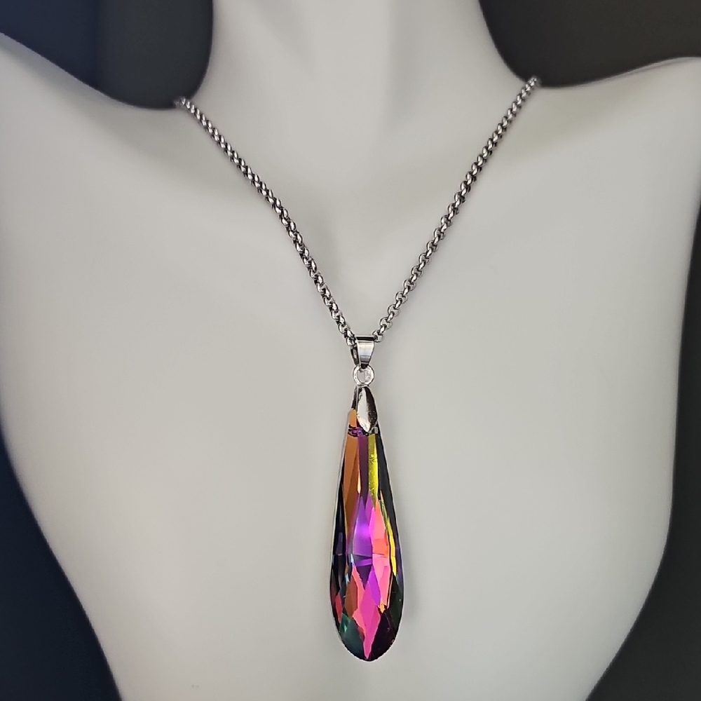 Hand Crafted Iridescent Teardrop Necklace